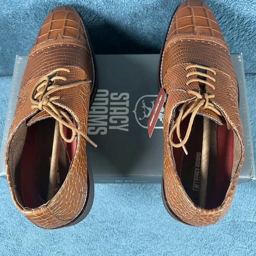 Stacy Adams Esposito Cap Toe‎ Oxford Shoes Animal Print Tan Men's Size 8 M